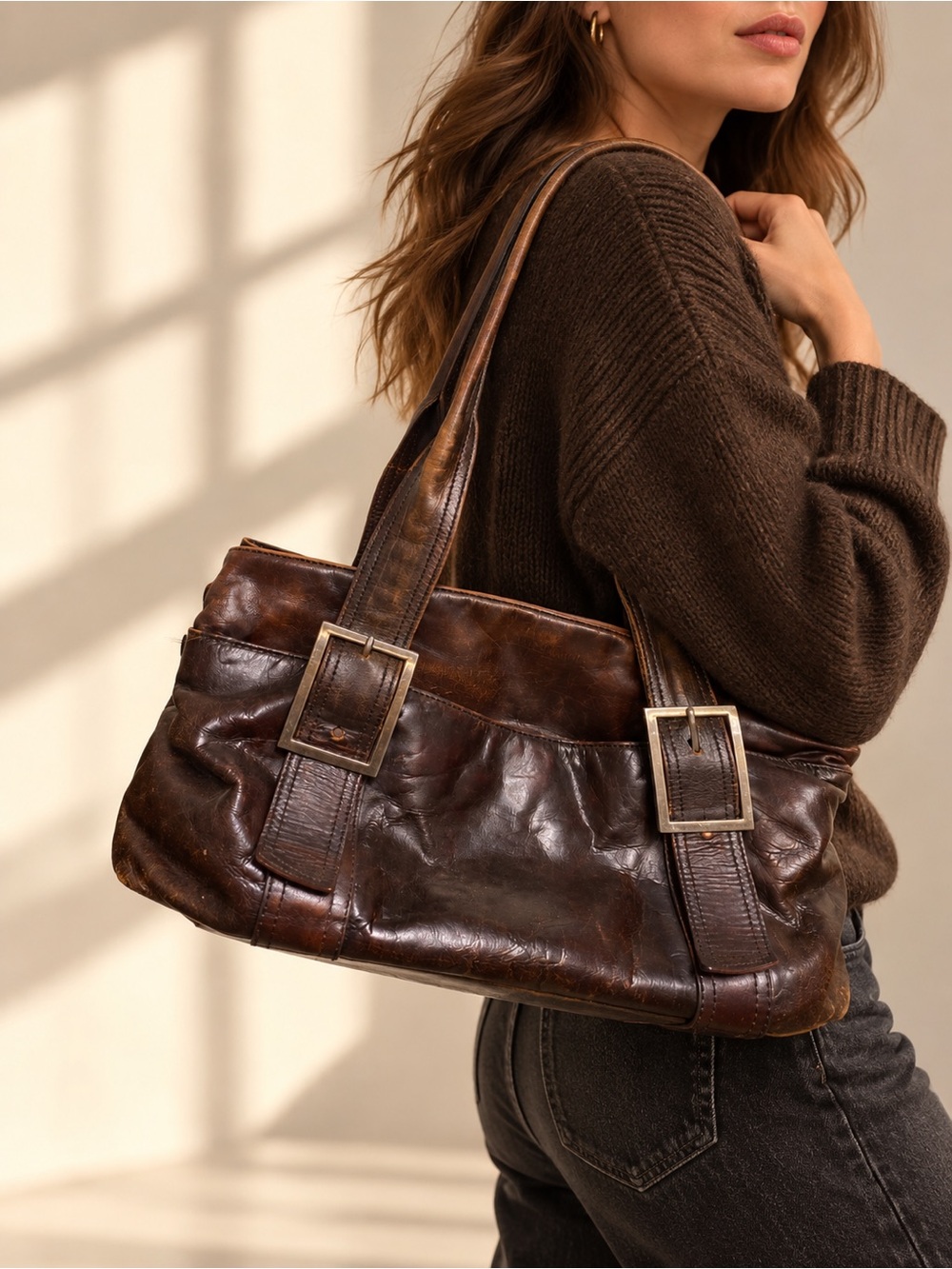Distressed Brown Leather Kenneth Cole Satchel